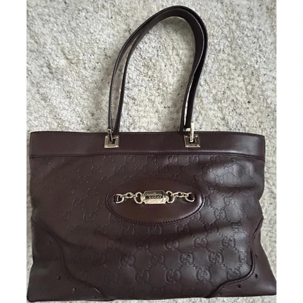 GUCCI Guccissima Shoulder Tote Bag GG Dark Brown Leather 145993 Authentic